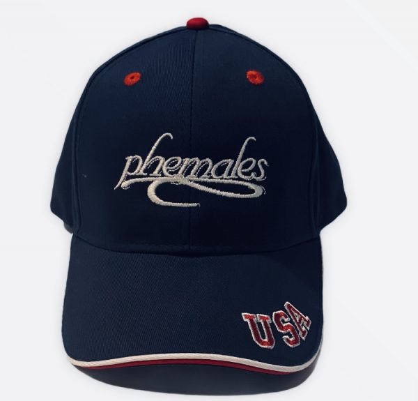 Navy Blue | Red Baseball Hat- Phemales w/tail (white) Embroidered USA