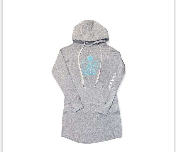 Heather Grey Hooded Sweatshirt Dress- PW (logo) Tiffany Blue (Bling)