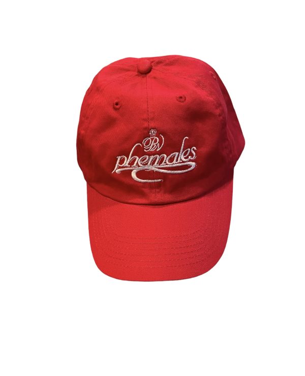 Red Baseball Hat- Phemales w/tail (White) Embroidered