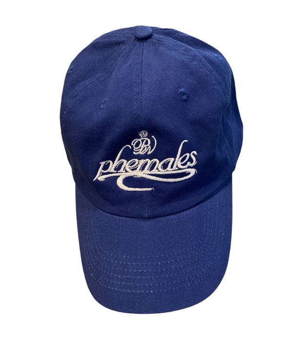 Royal Blue Baseball Hat- Phemales w/tail (white) Embroidered.